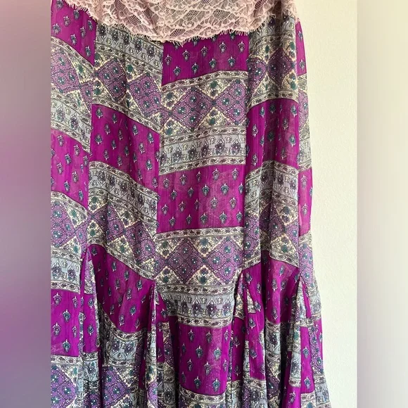 RARE Free People Purple Patchwork Gypsy Maxi Skirt Size 0 - Picture 6 of 6